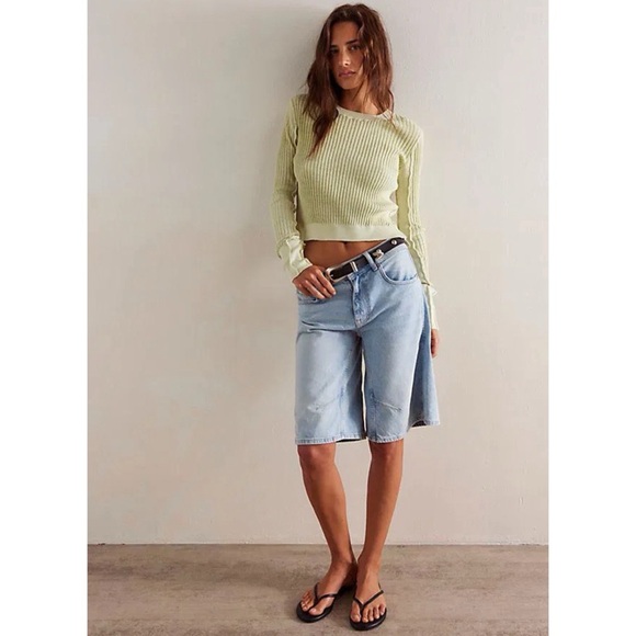 NWT Free People We The Free Between The Lines Ribbed Long Sleeve Sweater Green - Picture 7 of 8